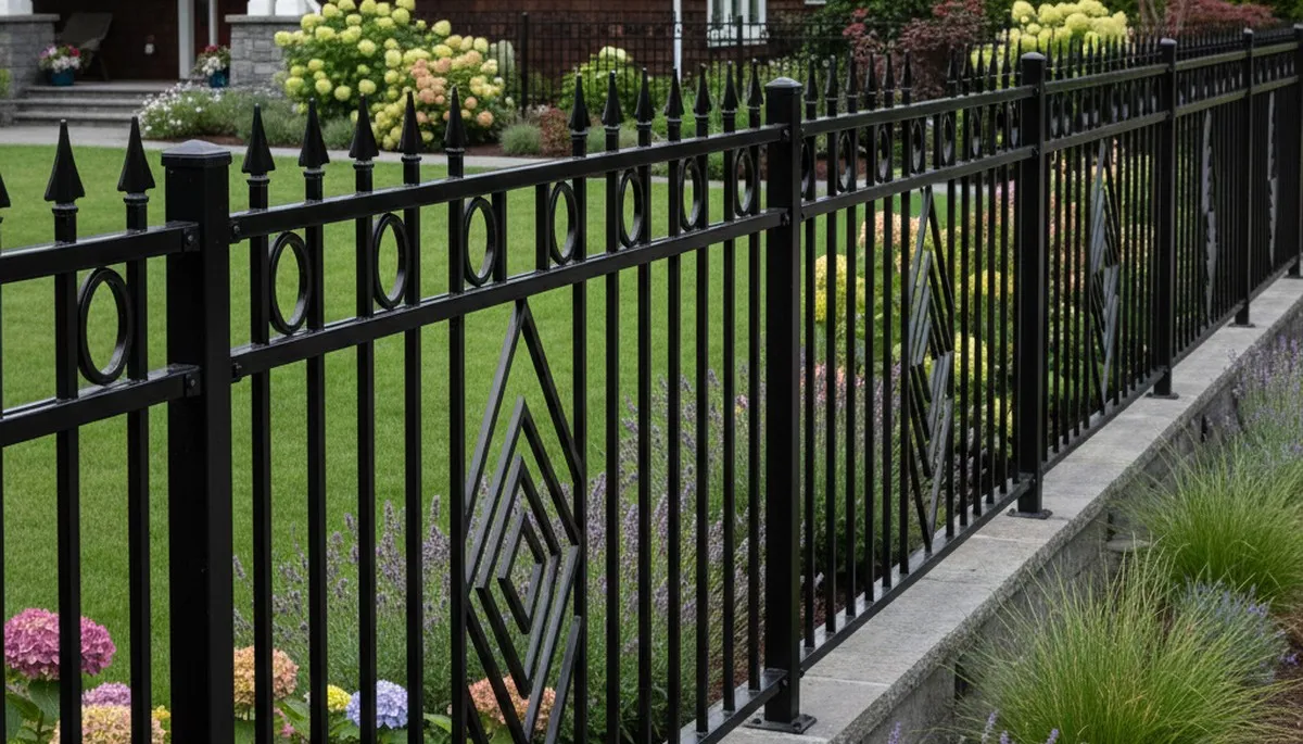 Ornamental black metal fence installation by Chop Chop Landscaping in Tacoma, WA enhancing yard security