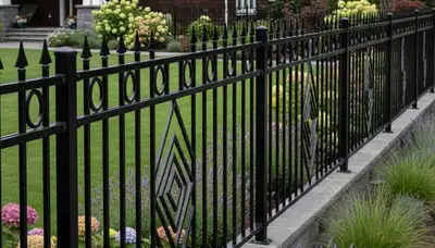 Ornamental black metal fence installation by Chop Chop Landscaping in Tacoma, WA enhancing yard security