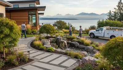 Tacoma, WA landscaping crew provides professional lawn care for local residential yards