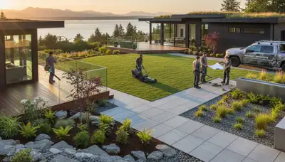 Tacoma, WA landscaping crew providing professional lawn care and yard maintenance services