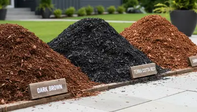 Premium brown, black, and red mulch variety display for Tacoma, WA landscaping by Chop Chop Landscaping
