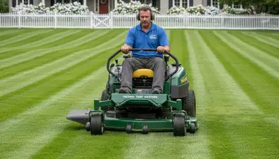 Striped lawn with clean edging by professional mowing service in Tacoma, WA