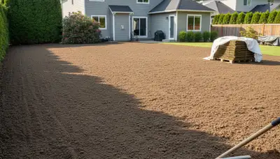 Graded soil prepared for professional sod installation in Tacoma, WA by Chop Chop Landscaping